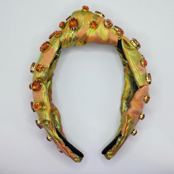 Brianna Cannon yellow metallic headband with Amber/ gold crystals - NWT comfy - Picture 3 of 8